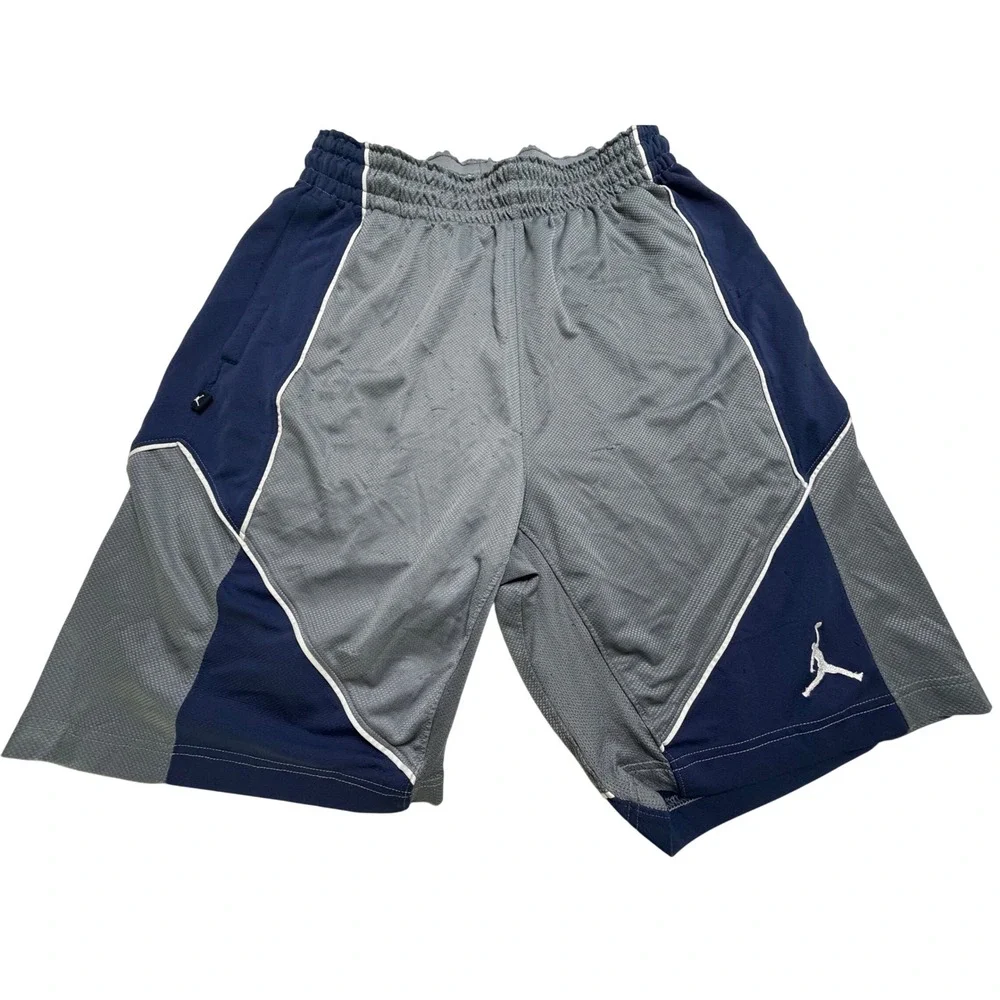 Jordan Mens Dri-FIT Mesh Basketball Shorts Grey Navy Blue Jumpman Size M